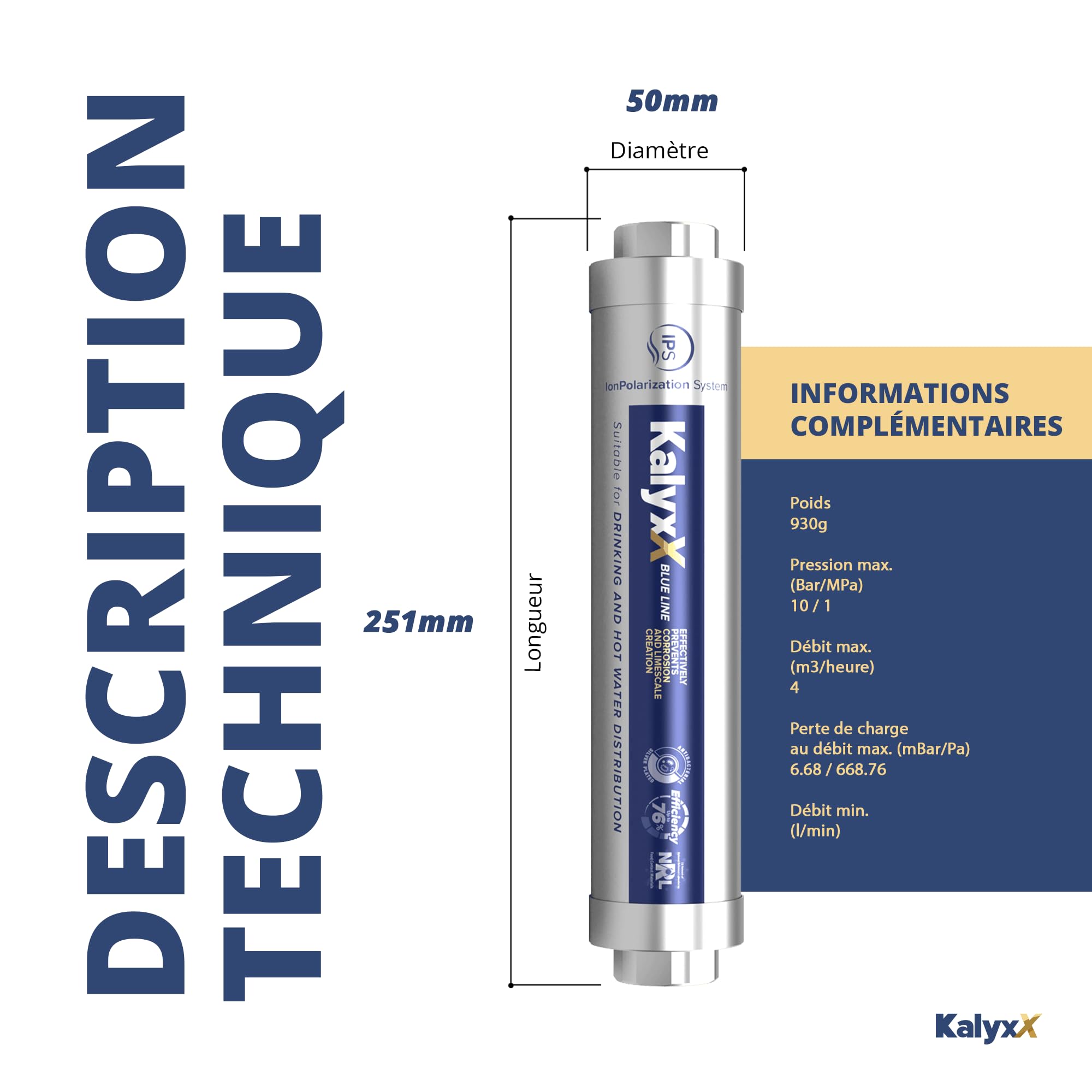 Swiss Aqua Technologies | Adoucisseur d'eau Anticalcaire Antibactérien Innovant IPS Kalyxx BlueLine G 1" Femelle IPSKXBG1 | Réduction Calcaire | Installation Rapide | Sans Entretien