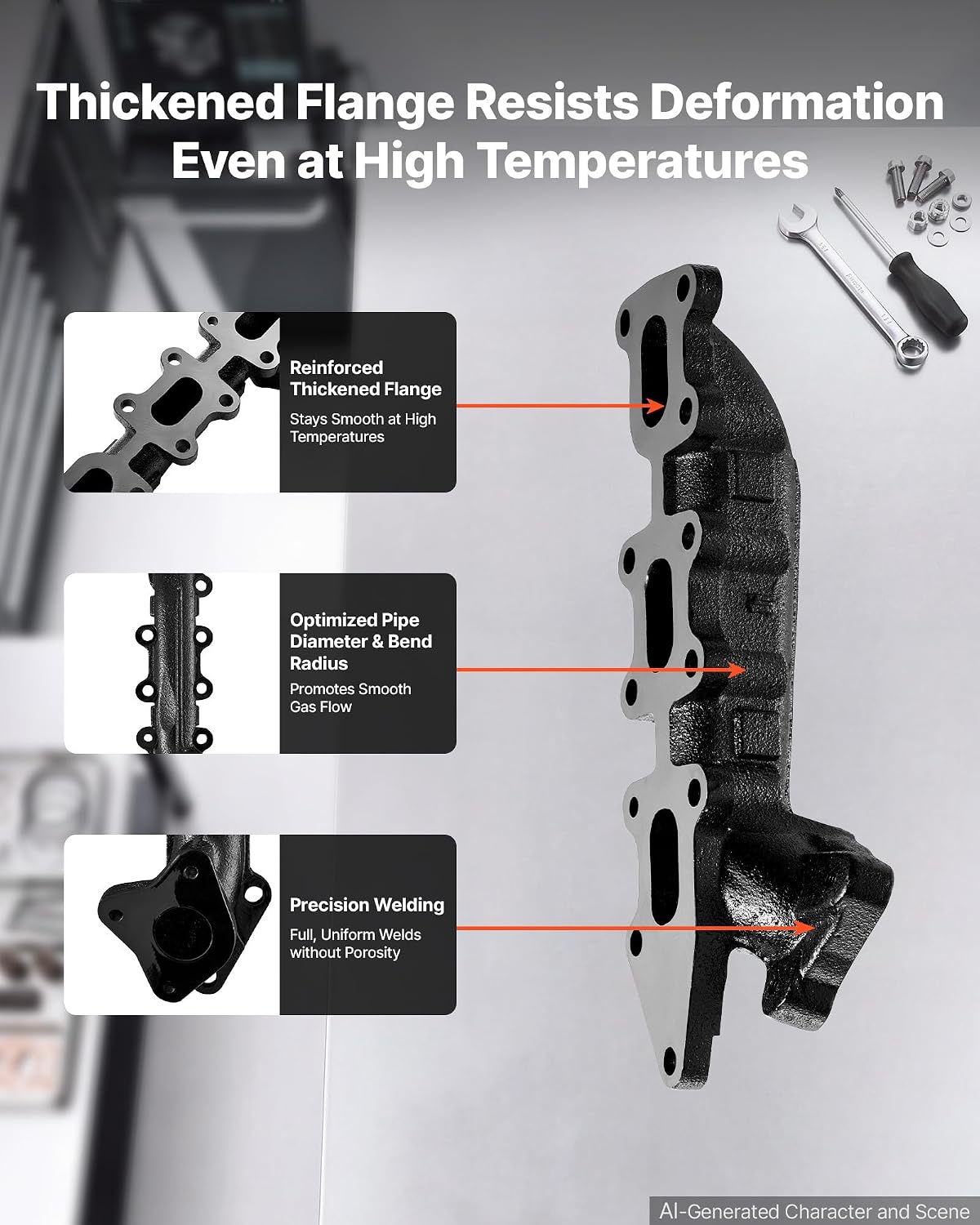 VEVOR Exhaust Headers Manifold Replacement 2PCS Heat-Resistant Cast Iron