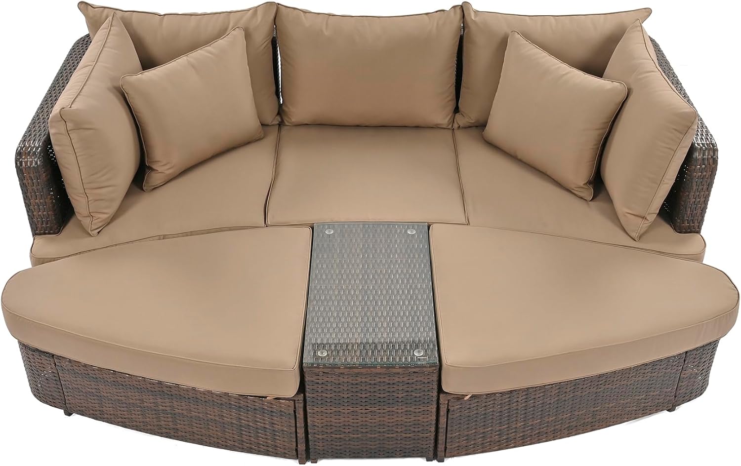6-Piece Outdoor Patio Furniture Set, Conversation Round Sofa Set,PE Wicker Rattan Separate Seating Group with Coffee Table for Lawn, Poolside (Brown/PE Rattan)