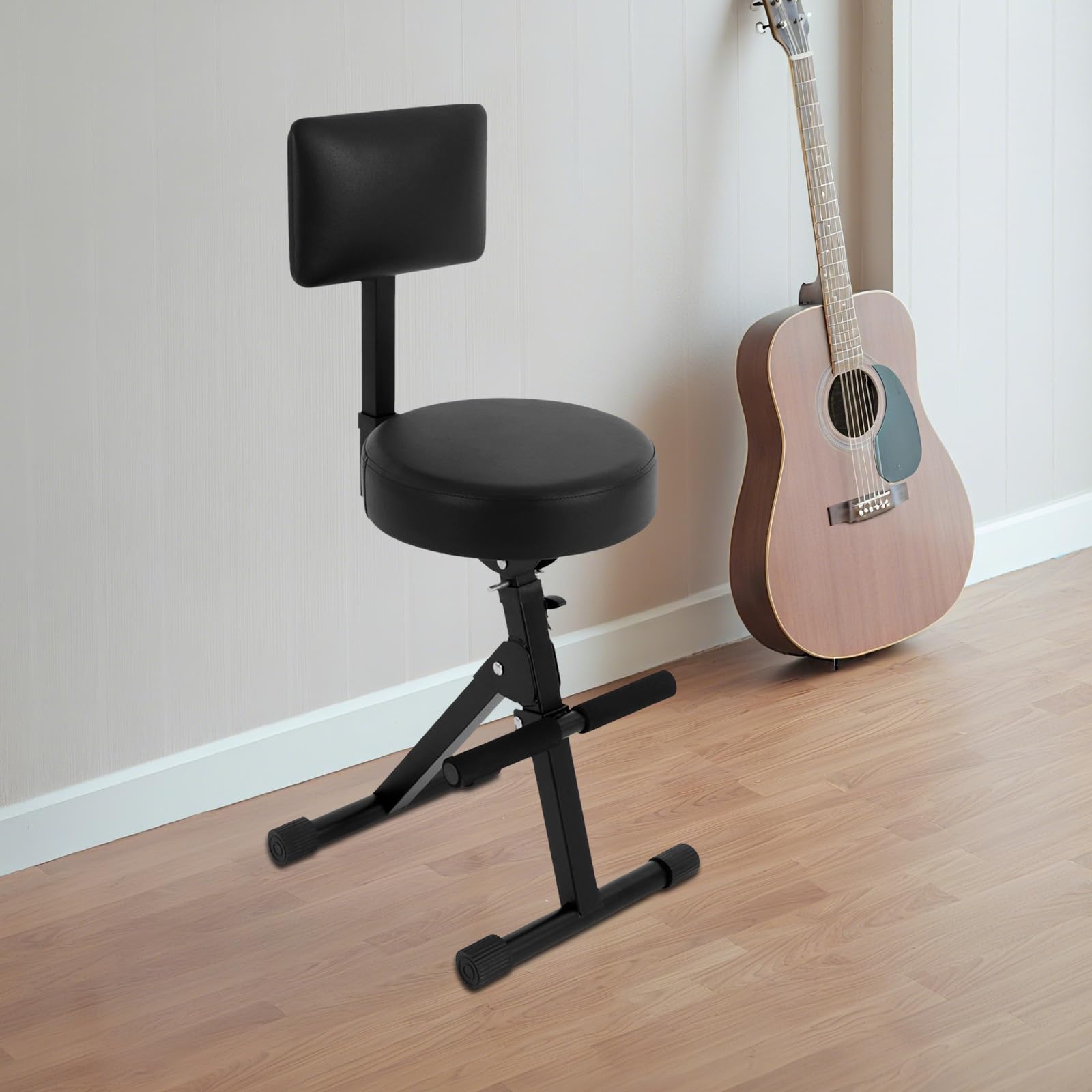 Sgabello per chitarra con schienale in metallo, regolabile in altezza, portatile, per adulti, batteristi e chitarristi, fino a 100 kg