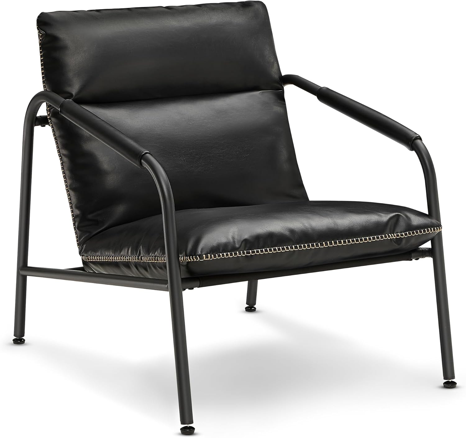 VASAGLE EKHO Collection - Accent Chair, Metal Framed Armchair, Synthetic Leather with Stitching, Mid-Century Modern, Sling Chair for Living, Bedroom, Reading Room, Lounge, Ink Black ULAC014B01