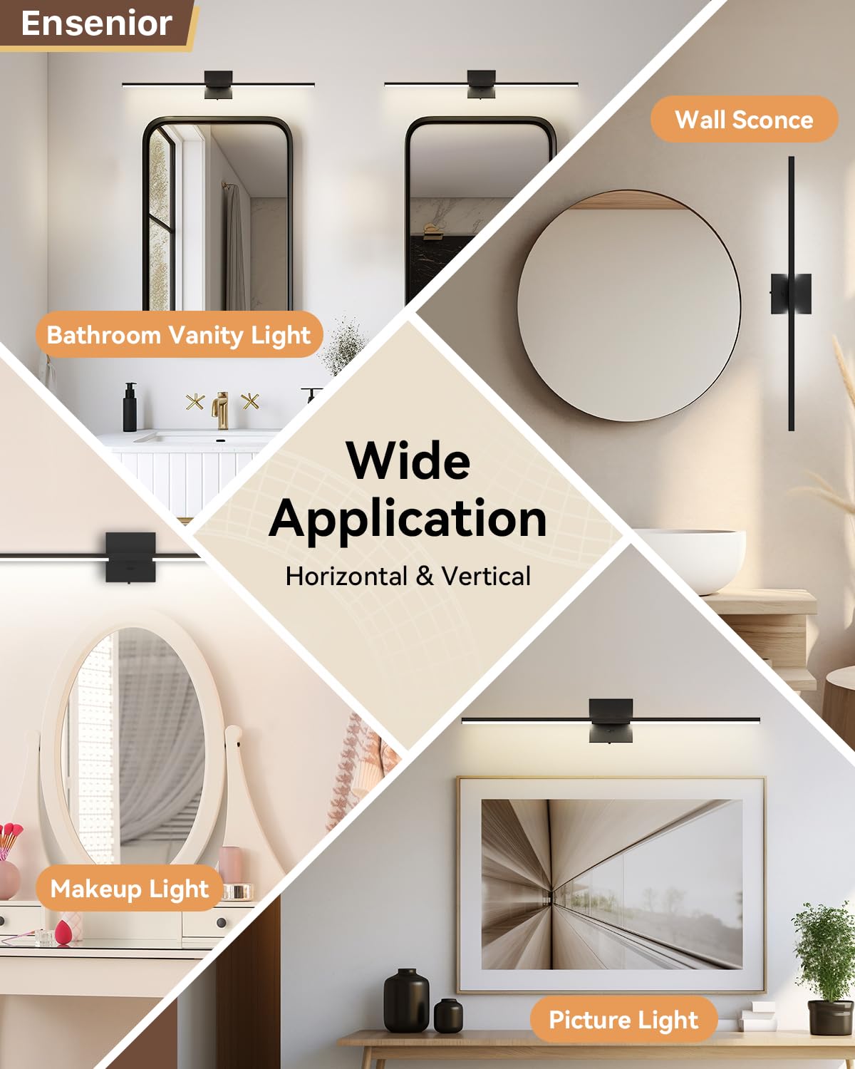 Ensenior Moderna luz de baño de 81,3 cm (32 pulgadas), atenuador integrado, 18,5 W, regulable, 5CCT, luces LED de baño para baño, espejos, armarios de dormitorio, certificados FCC y ETL