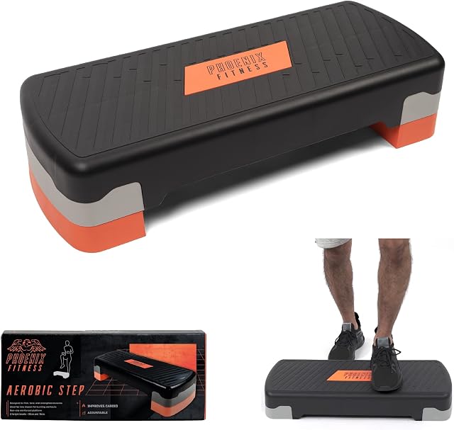 Phoenix Fitness Stepper - Adjustable Non-Slip Step Platform for Aerobic Exercise, Cardio, Stamina and Resistance Training - Height: 10 & 15cm