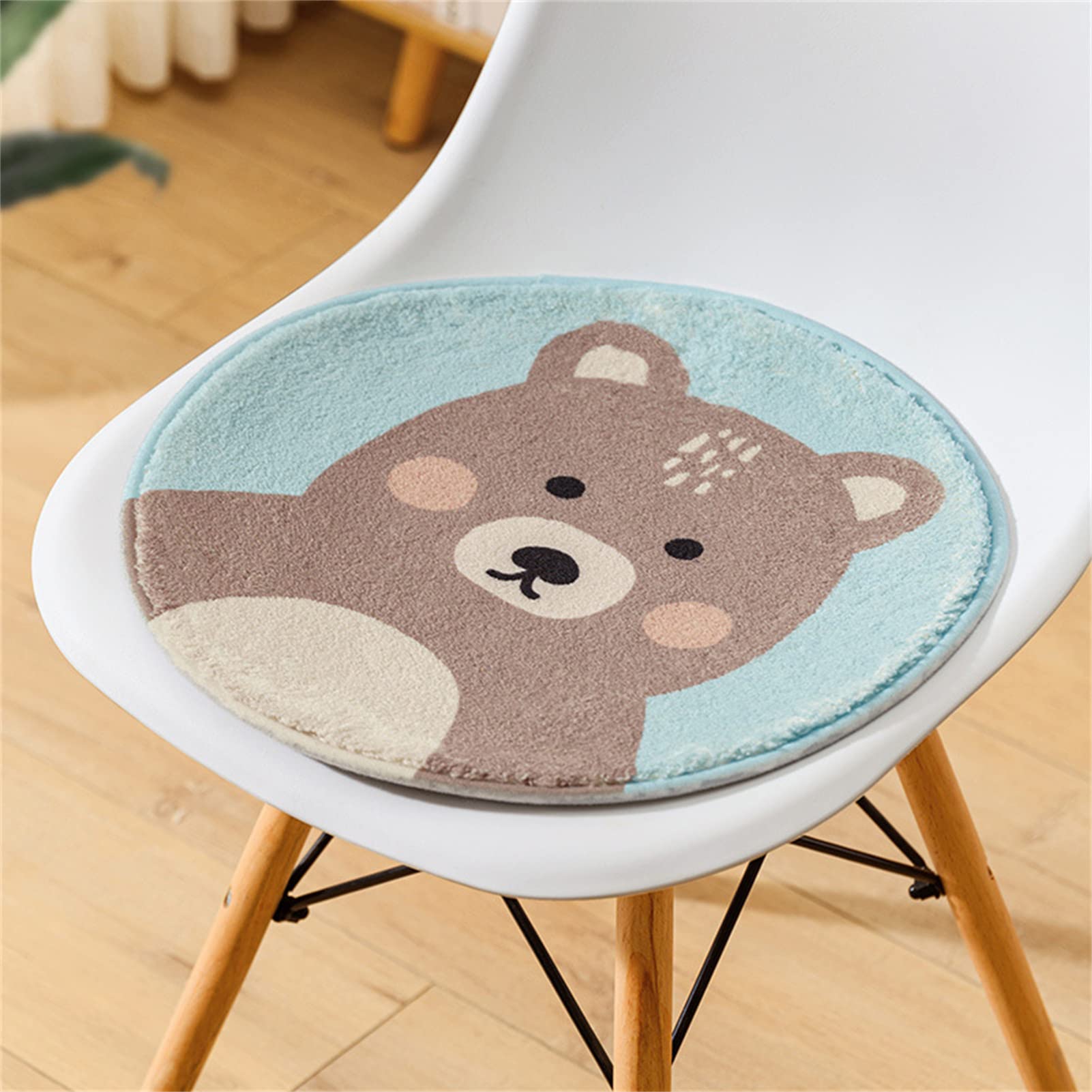 Herfair 2er-Set Sitzkissen Kinder, Runde Stuhlkissen Kinder Schule, Sitzkissen 30x30 cm Stuhl Sitzpolster Bodenkissen Kinder Weich Sitzauflage Cartoon Tier Bodenkissen Kinder (Bär)