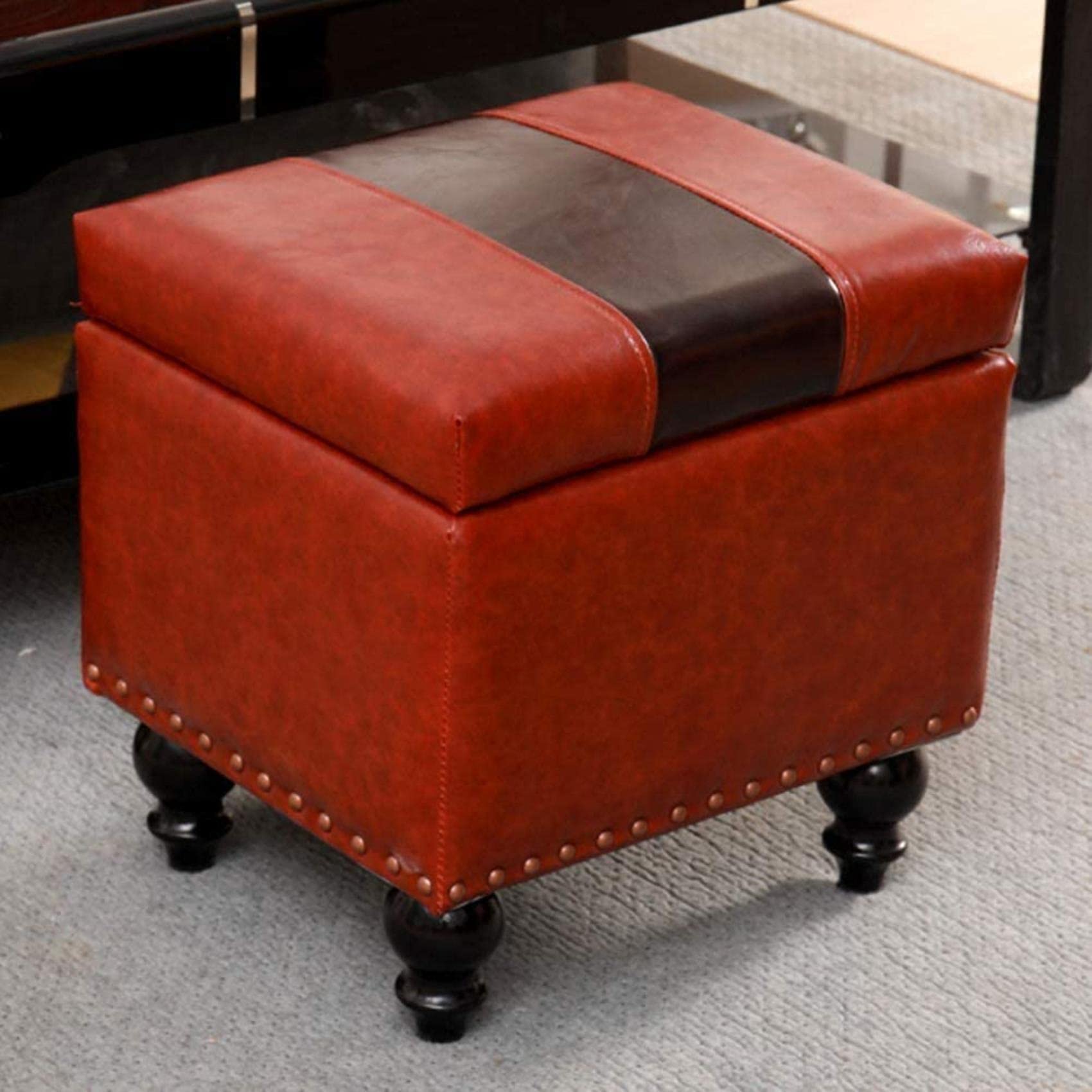 Pouf coffre de rangement rembourré avec charnière en similicuir