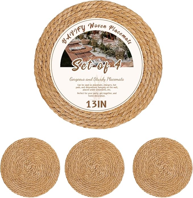 13.8 in Round Woven Placemats Plate Chargers Set of 10, Rattan Wicker Table Mats Chargers for Dinner Plates Boho Farmhouse Rustic Place Mats for Dining Table Decor