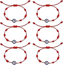 SAVITA 6 Pieces Evil Eye Bracelets, Handmade Evil Eye Cord Adjustable Evil Eye Bracelet Nylon 7 Knots Lucky Evil Eye Bracelet for Women Men Girls Boys (Red), Nylon Acrylic