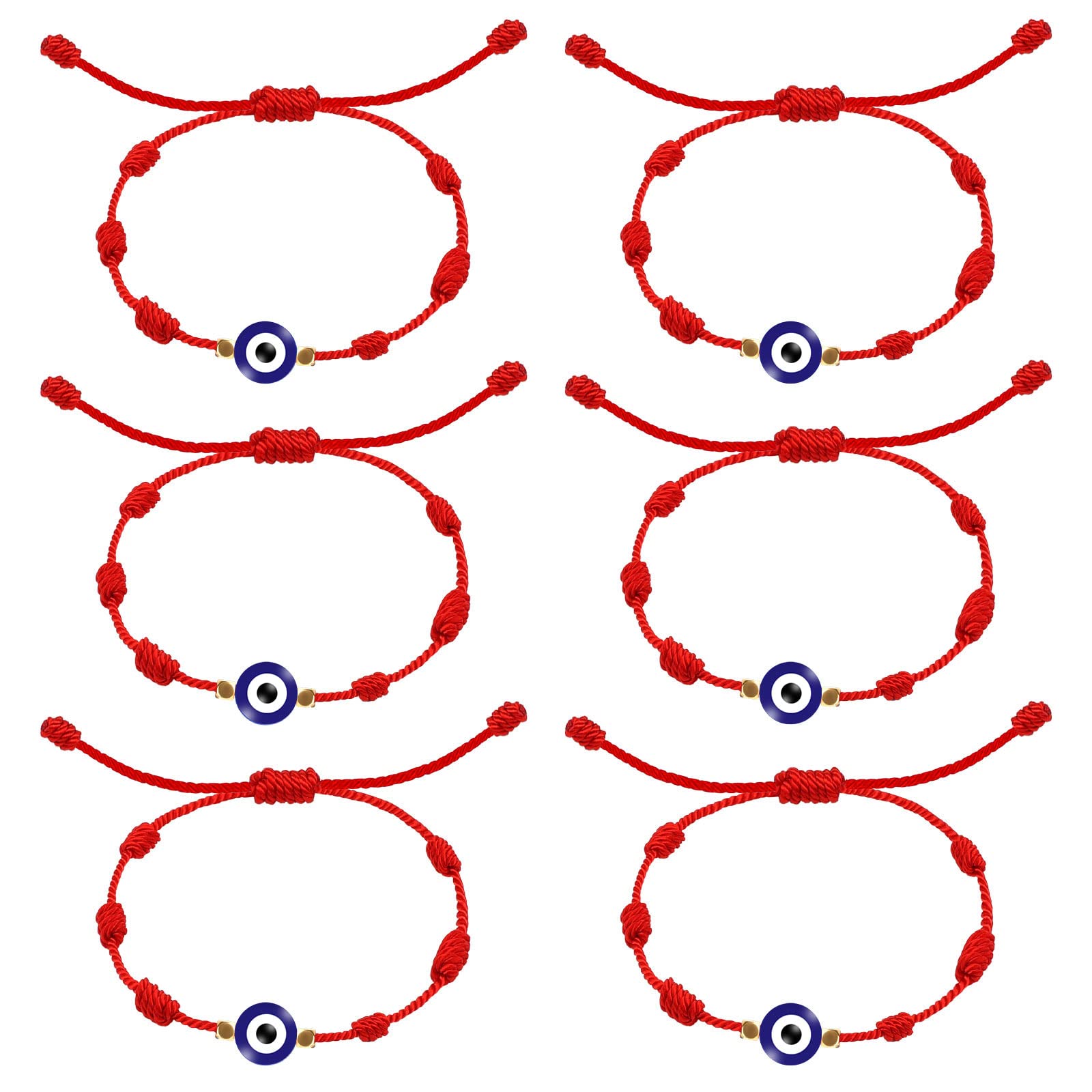 SAVITA 6st Boze Oog Armbanden, Handgemaakt Boze Oog String Verstelbaar Evil Eye Bracelet Nylon 7 Knopen Geluk Armband voor Dames Heren Meisjes Jongens (Rood