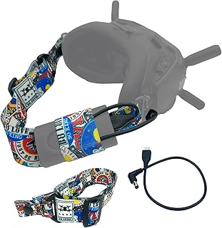 Adjustable Head Strap and Power Cable 30CM for DJI FPV Goggles V2, Power Charging Cable Replacement and Headband Strap with Battery Pocket for DJI FPV Combo (Not for Avata Goggles 2).