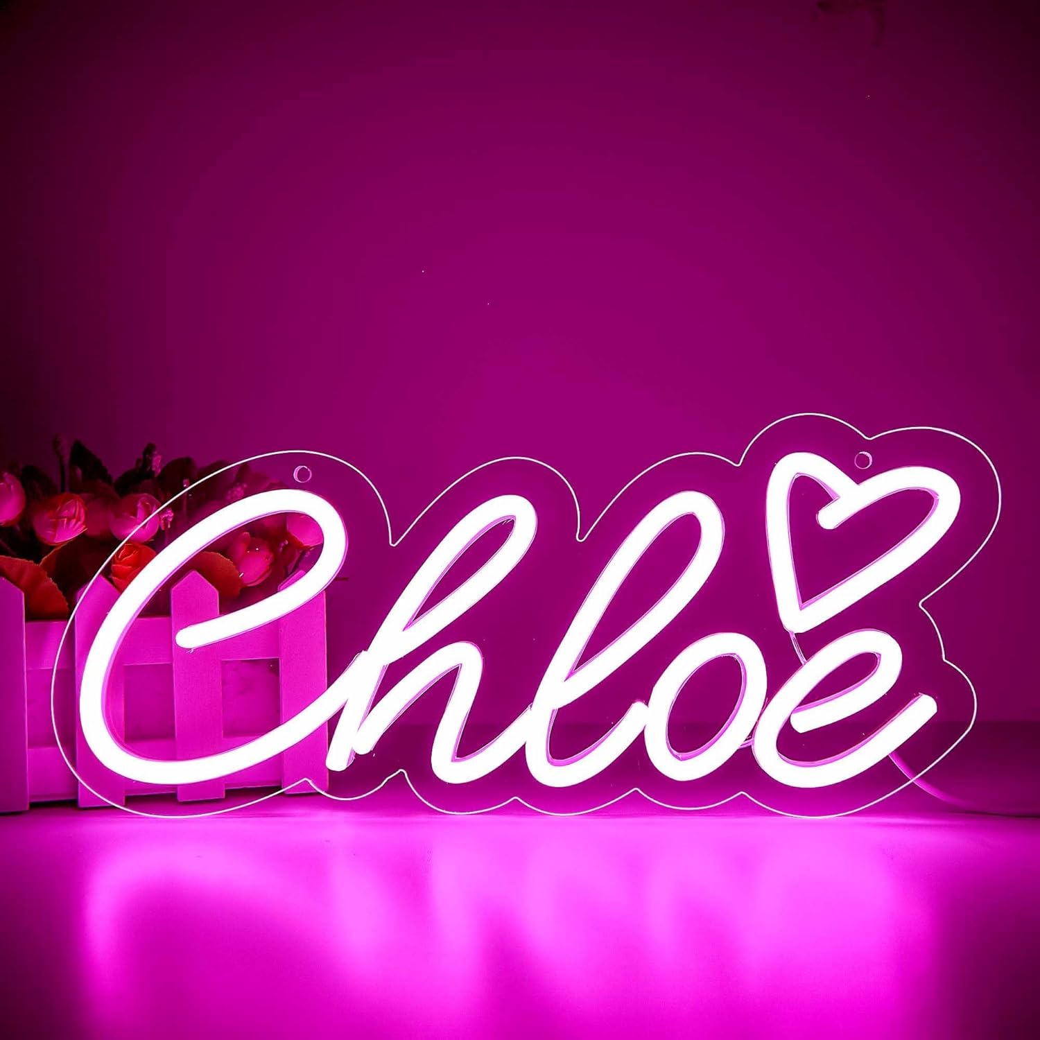 Large Chloe Name Neon Sign for Wall Decor,LED Chloe Name Neon Light for Kids Bedroom,Chloe Birthday Party Decoration,Neon Sign Customizable,Choice for Girl,Size 13.4 * 5.9 inches(JTLD090)