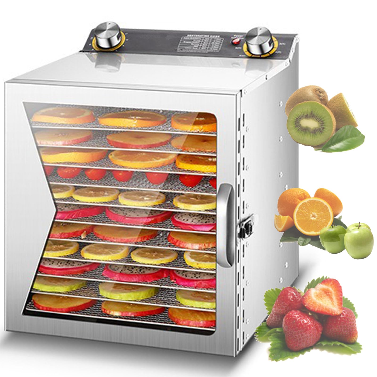 Essiccatore per Alimenti in Acciaio Inossidabile, essiccatore per Frutta con 8/12/18 vassoi con impostazione della Temperatura da 30 a 90 ℃, Max 12 Ore, essiccatore per Alimenti,12-Layer