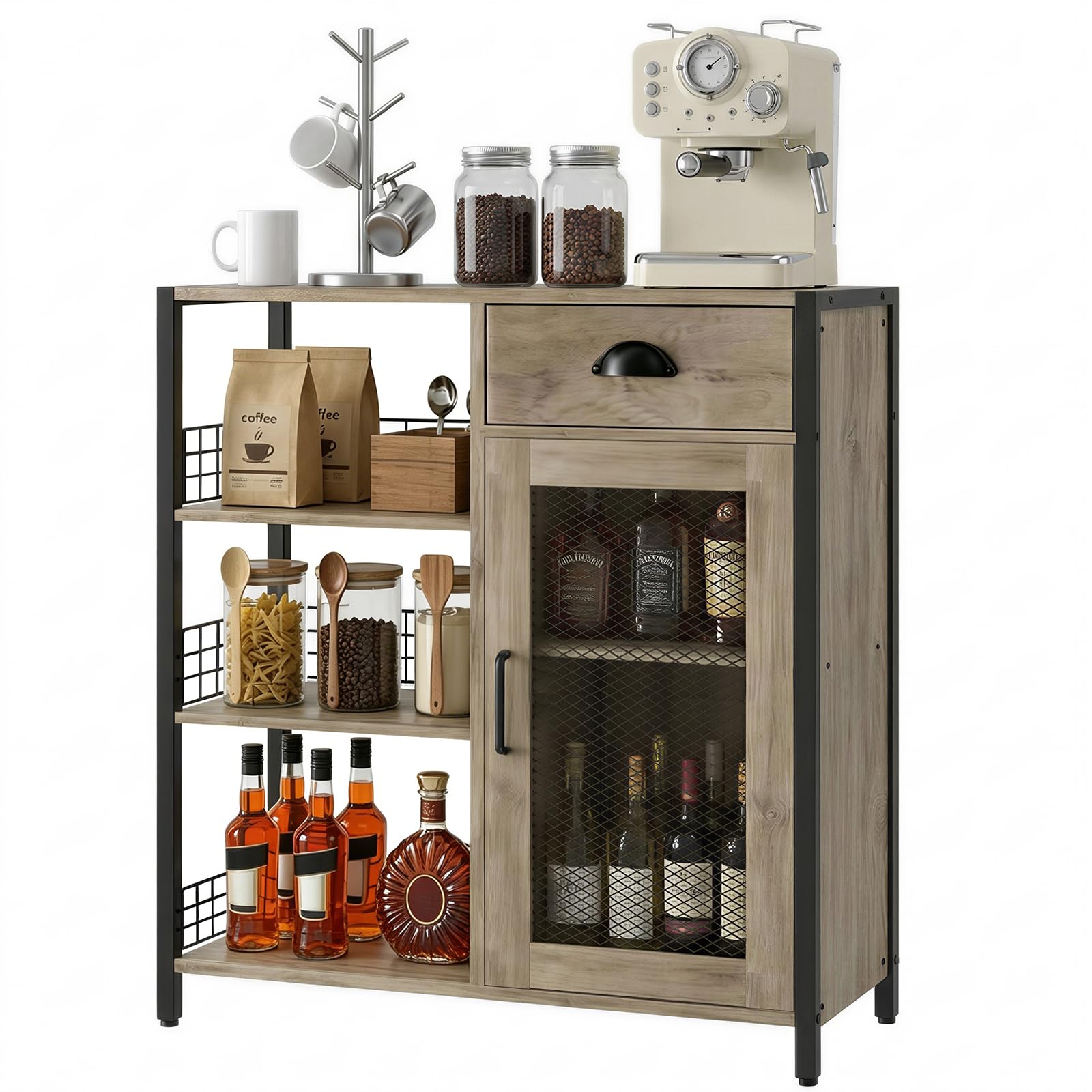 Aparador de Cocina con Cajón, Puertas y Estantes | Estilo industrial, 30,5 × 68 × 91 cm, Ideal para cocina, comedor, sala o pasillo