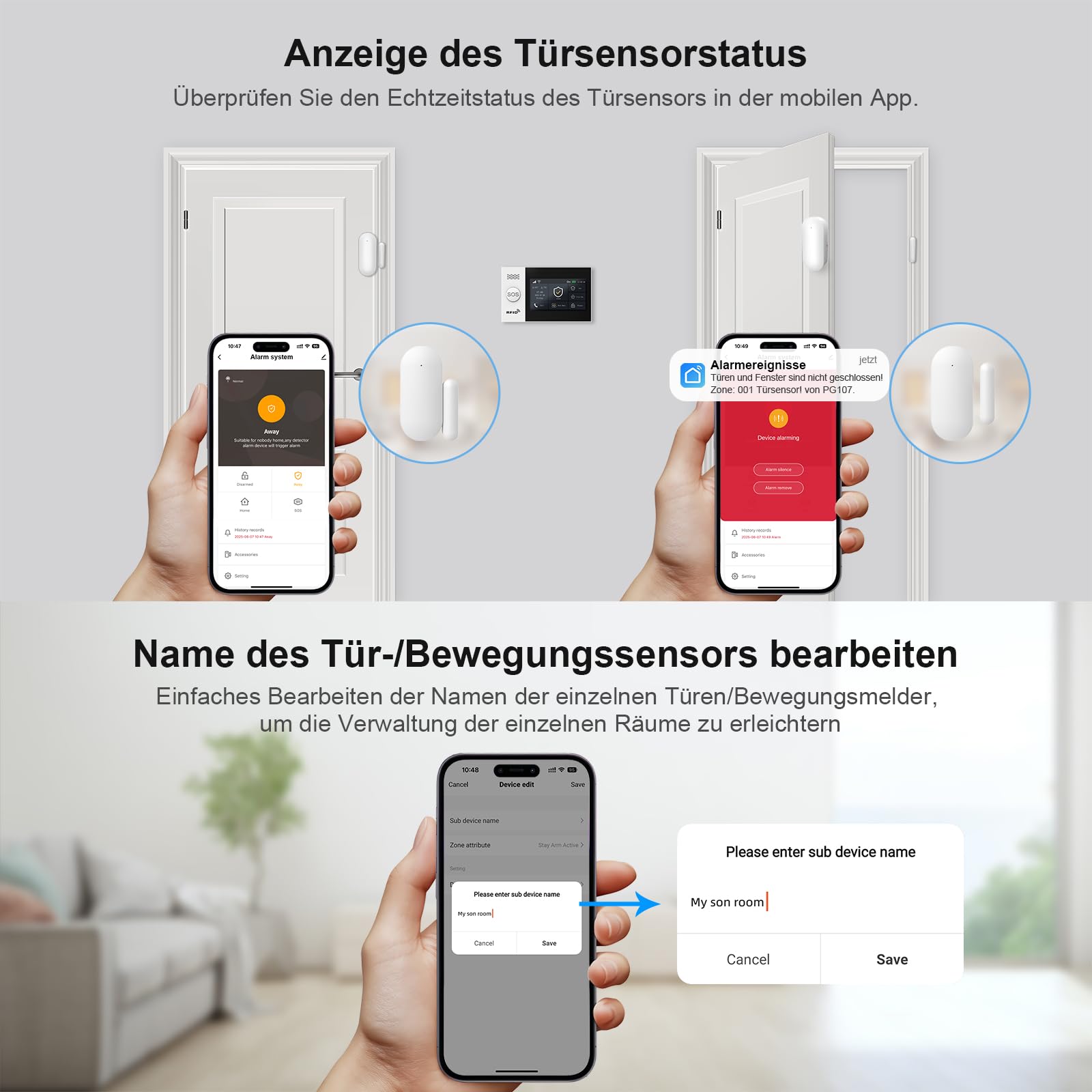 LWOHSI Haus Alarmanlage,WLAN+4G Sicherheitssystem mit 4,3” Touchscreen,DIY Tür-/Fenstersensoren, Bewegungsmelder,App-Echtzeitbenachrichtigungen,kompatibel mit Alexa und Google