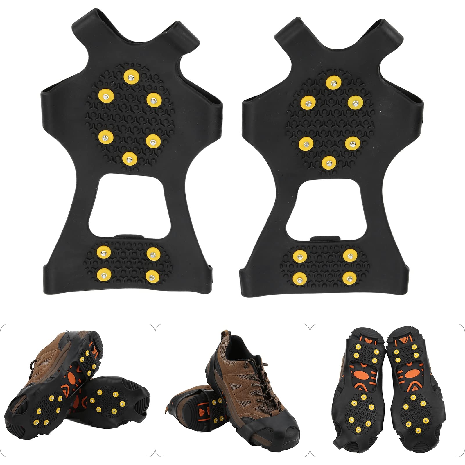 Crampons d'escalade sur Neige en Plein Air, 10 Dents, Pointes de Chaussures Antidérapantes, Large Application, Acier Inoxydable, Noir