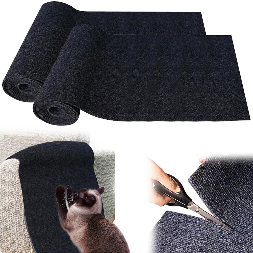 2PCS Self-Adhesive Cat Scratching Mat, 40x200cm Anti Scratch Furniture Protector, Furniture Scratch Guard for Sofa Couch Corners, Cat Scratch Training Tape Protection for Doors Furniture (Black)