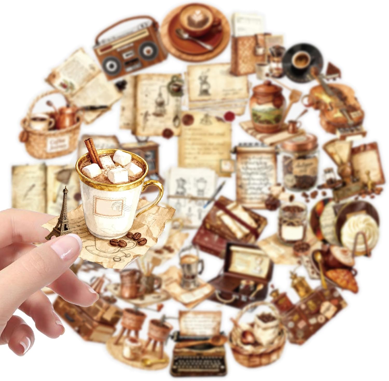 50Pcs Transparent PET Vintage Coffee Aesthetic Stickers Pack,Waterproof Clear Coffee Tools Decals for Journaling, Scrapbooking, Laptop, Water Bottle, Coffees Lovers Gift image 4