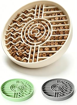 Slow Feeder Dog & Cat Bowl, Anti-Choking Silicone Food Bowl with Non-Slip Suction Cup Base, Dishwasher Safe, Slow Eating Design Reduces Bloat Anxiety, Ideal for Large to Small Dogs & CatsBeige