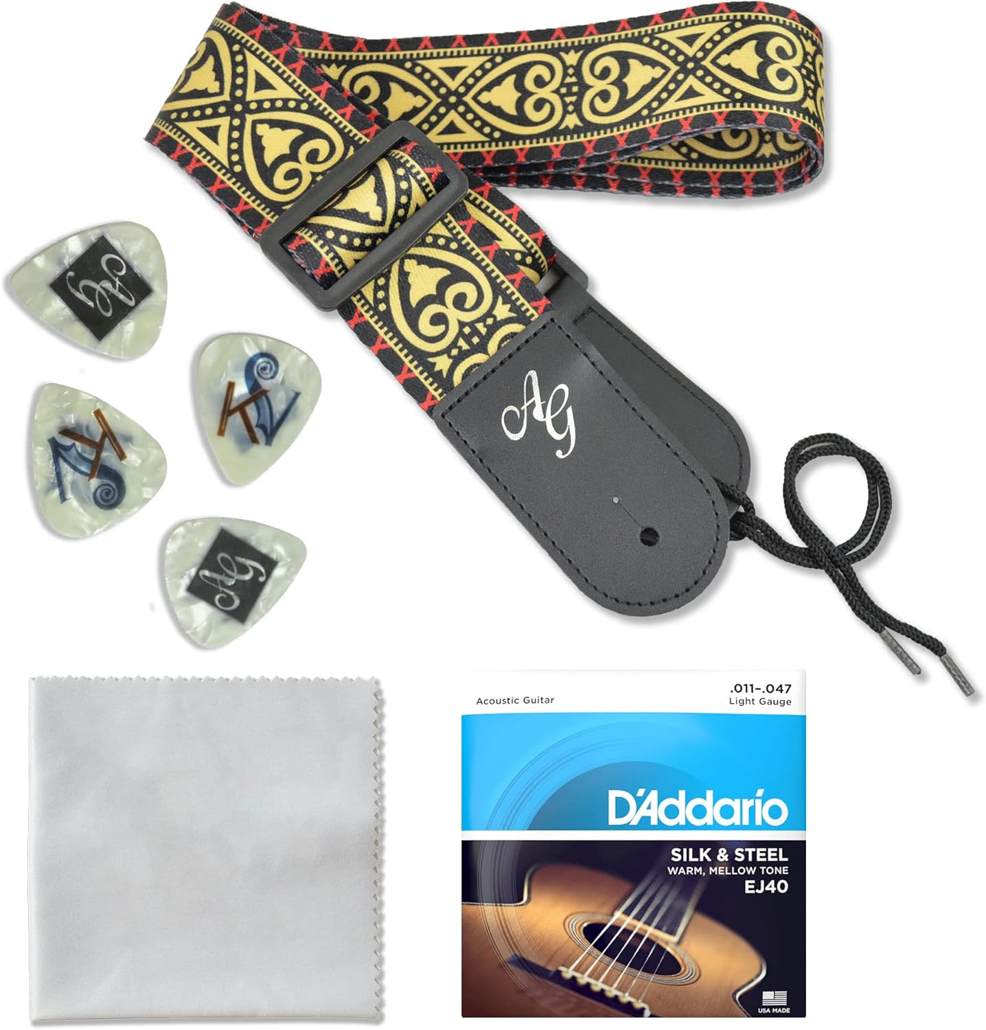 Antonio Giuliani (Clear) Acoustic Guitar Bundle - Mini Jumbo Short-Scale (DN-2P) - Dreadnought Travel Guitar with Case, Strap, Strings and Accessories