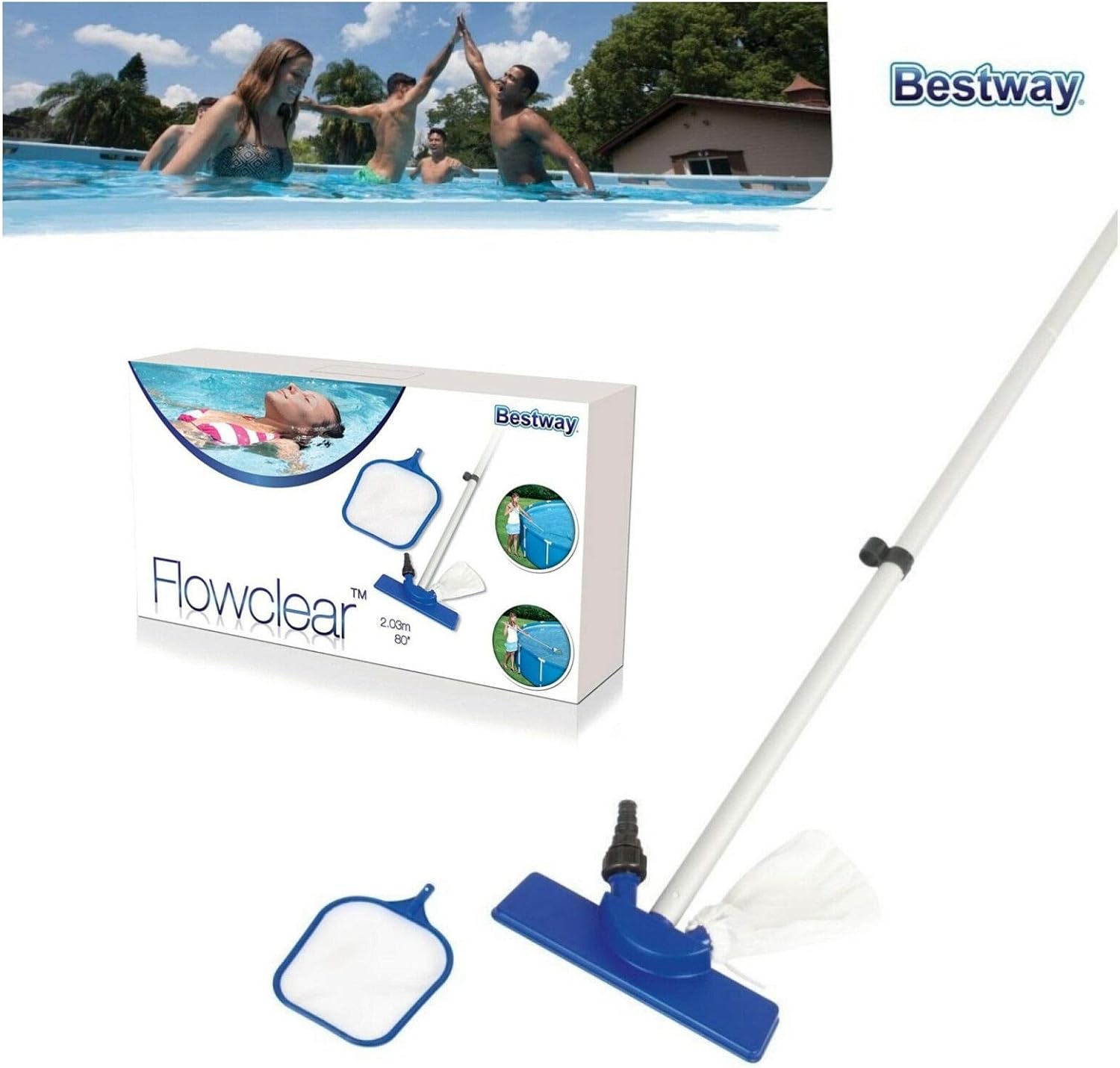 Bestway, Flowclear Maintenance Kit, Above Ground Swimming Pool, Pool & Hot Tub Vacuum Cleaner, Blue, 31 x6.5 x 203 cm - Image 5