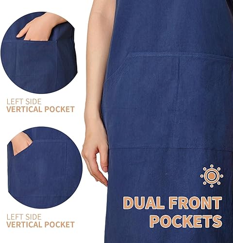 Miniatura 3 de Delantal de algodón para mujer con bolsillos, delantal de jardinería con espalda cruzada para cocinar, hornear y limpiar