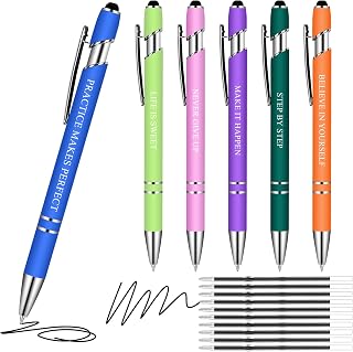 Svalor 16 PCS Personalised Pens Set Including 6 PCS Ballpoint Pens and 10 PCS Pen Refills, 1.0 mm Novelty Pens with Stylus Tip, Inspirational Quotes Pens, Click Pens for School Office Supplies