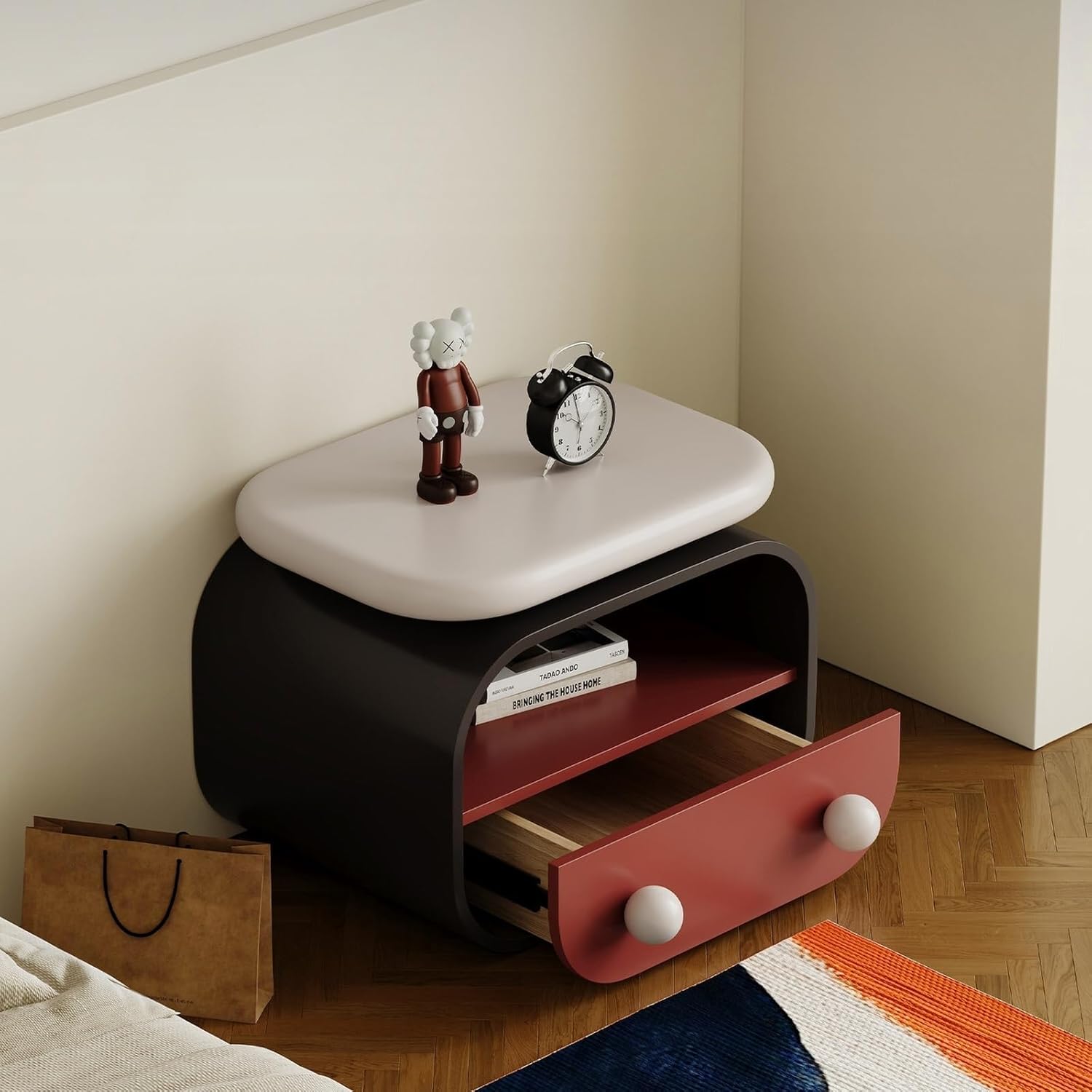 Bed Side Table Bedside Table with Rounded Top Drawer Display Shelf for Bedroom Storage Night Stand
