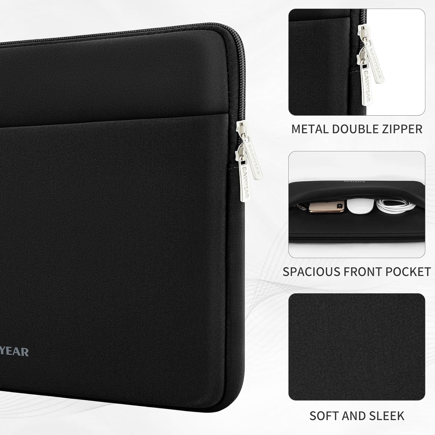 RAINYEAR Laptop Sleeve Case 17 Inch, Protective Portable Case with Front Pocket, Briefcase Handbag Computer Carrying Bag Laptop Bag Compatible for HP/Dell/Lenovo/Asus/Acer, Black - Image 2