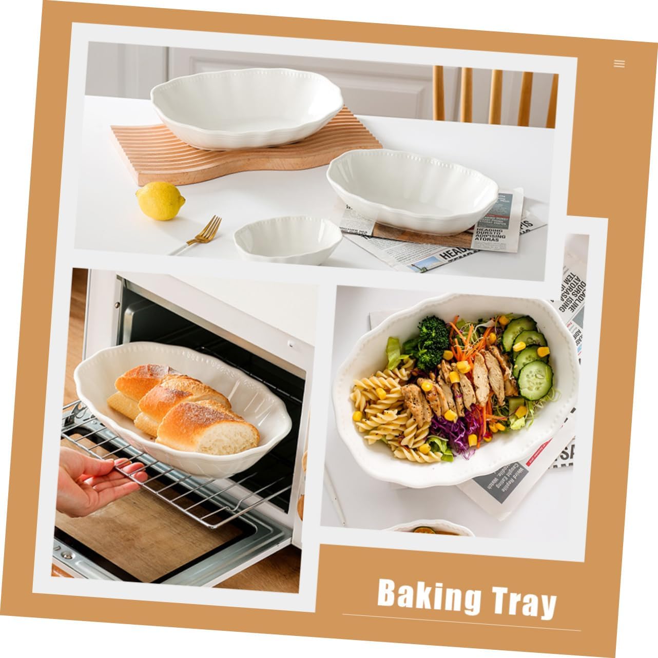 Ceramic Baking Tray Microwave Safe Dish for Baking Serving Salad Sturdy Smooth Surface for Cheese Baked Dishes Oven Use