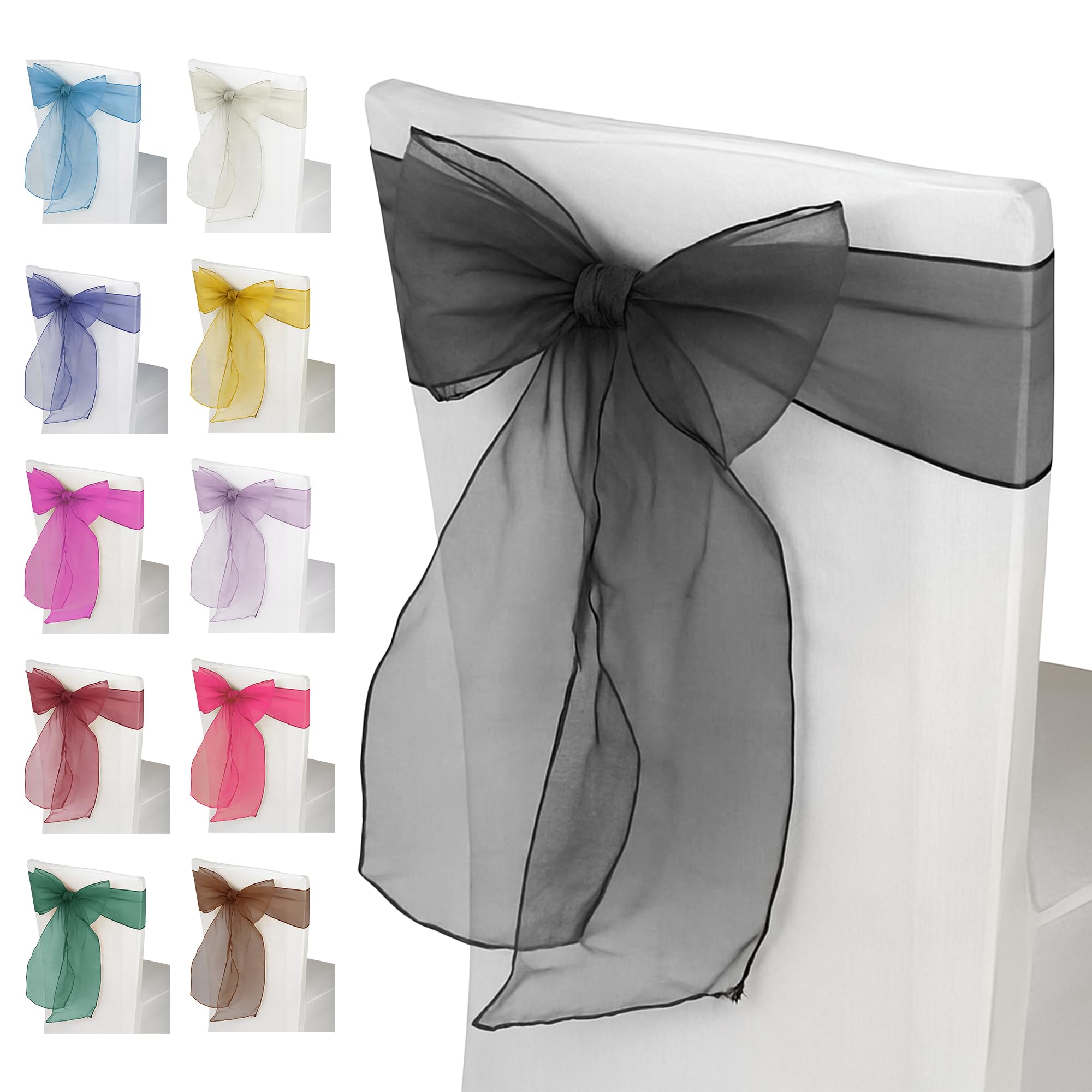Trimming Shop Organza Chair Sashes - Black - Sheer Sash Ties, 17x280cm Wider Sash Fuller Bow Chair Cover Sashes for Wedding Chairs, Proms, Dining Table Styling & Event Decorations, 100pcs โ image 1