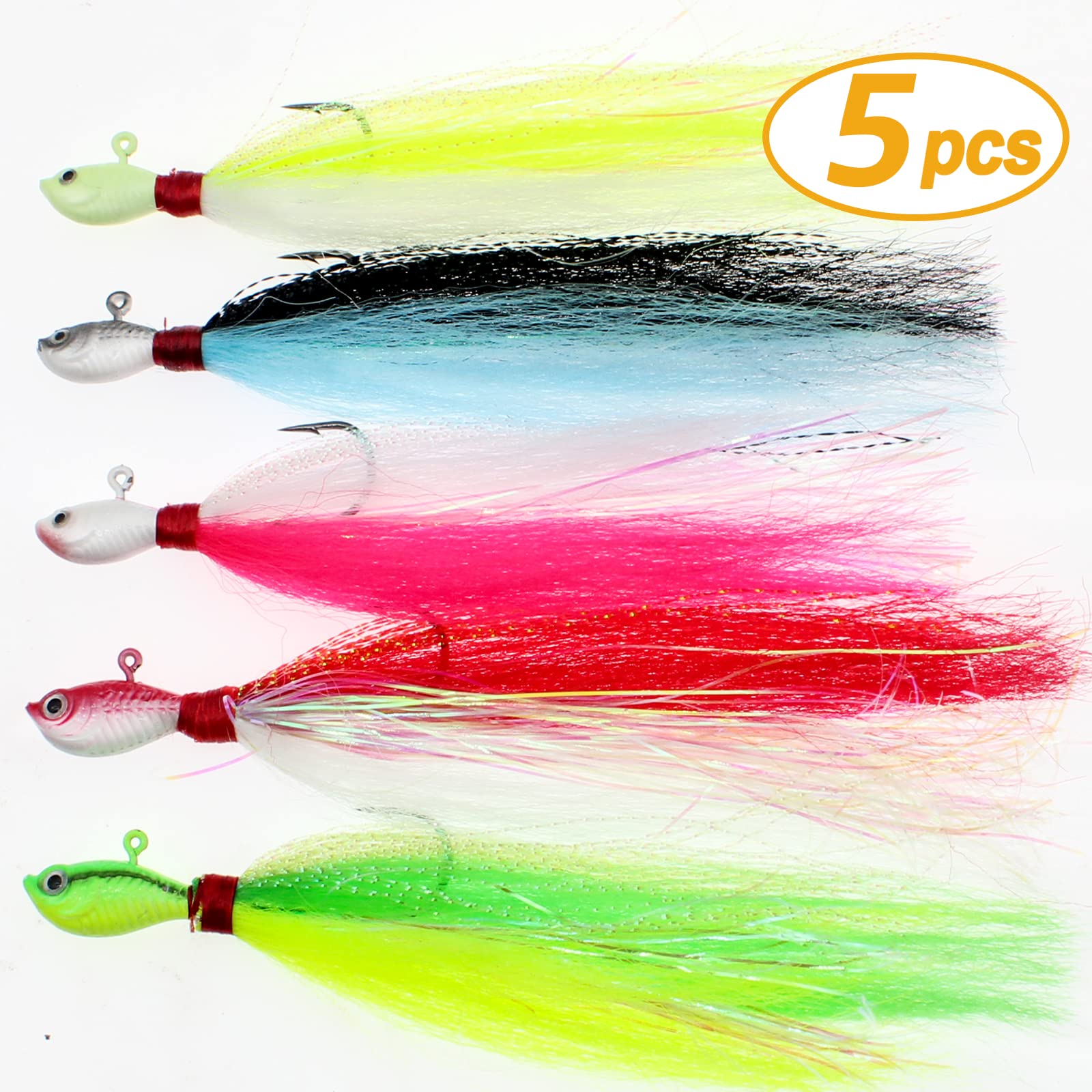 Fishing Jigs Kit Bucktail Jigs Hair Swimbait Heads Crappie jig Head Marabou Feather Fishing Lure Freshwater and Saltwater for Salmon Trout Bass