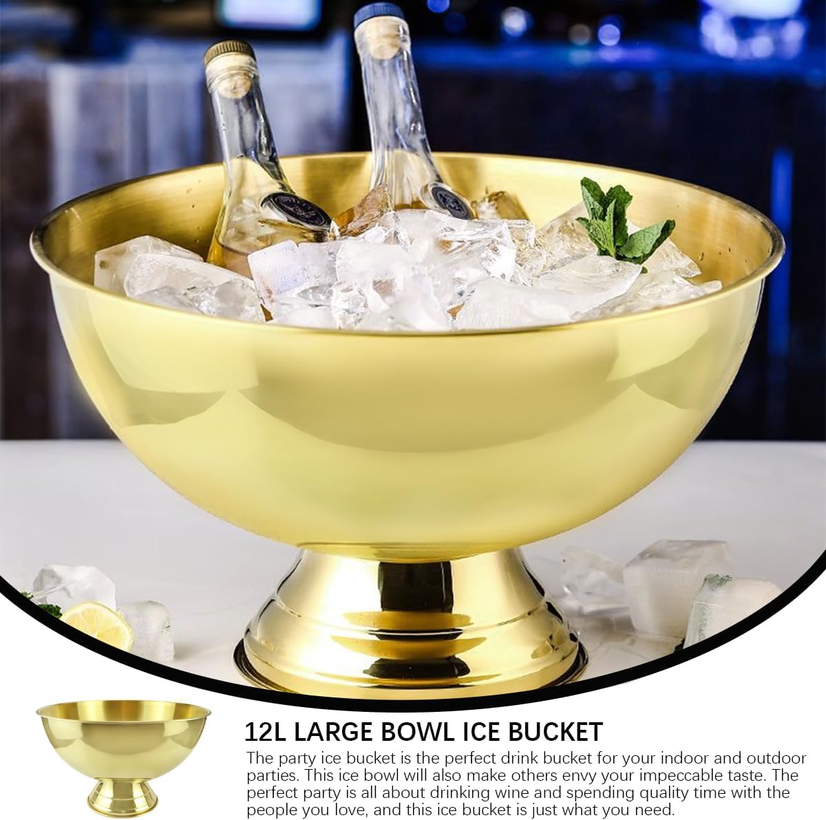 12L Stainless Steel Ice Bucket - Insulated Cooler for Parties Cocktails Wine and Champagne - Perfect for Home Restaurant Hotel Catering Party Bar