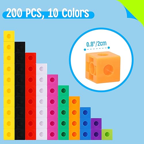 Miniatura 10 de SpriteGru Cubos de enlace de matemáticas, juego de 100 cubos de matemáticas, bloques de conexión y conteo para matemáticas tempranas y construcción,
