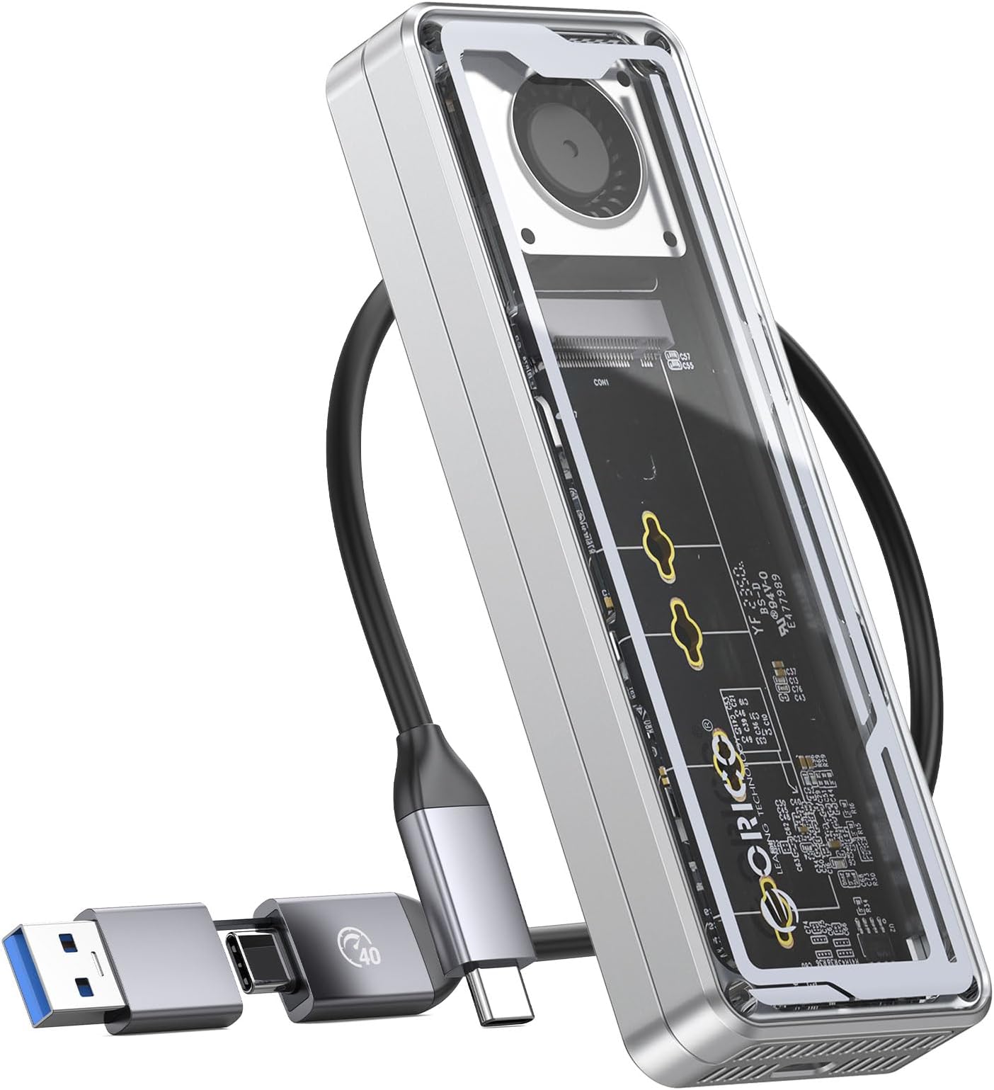 ORICO M.2 SSD External Case [USB4 40Gbps Ultra Speed] Tool-Free NVMe SSD Case with Built-in Cooling Fan for Thunderbolt 4/3, USB 4/3.2/3.1, Compatible with 2230/2242/2260/2280(M Key), Aluminum AAGM2