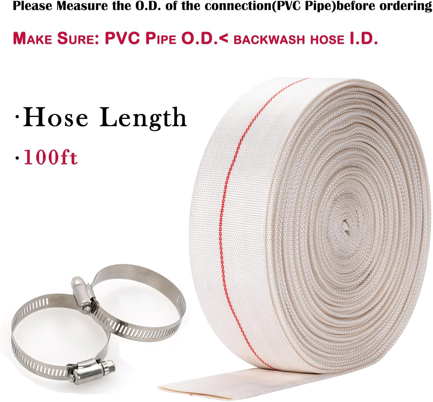 Eastrans 2IN x 100FT Pool Backwash Hose,Heavy Duty Flat Discharge Hose,Drain Hoses for Swimming Pool,Pool Filter Hose with 2 Clamps,Weather and Burst Resistant