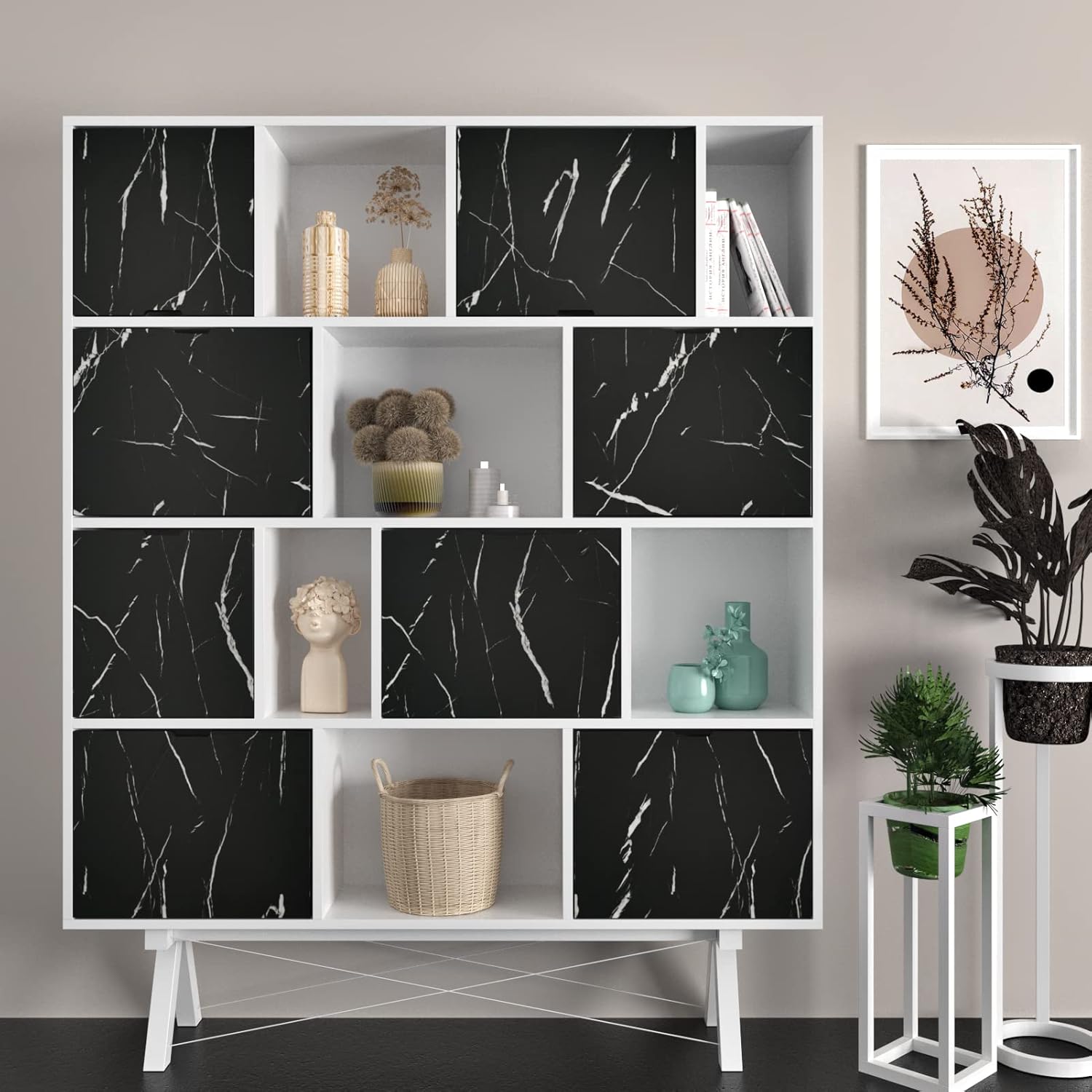 Wallercity Matte Black Marble Contact Paper for Table Top Peel and Stick Marble Wallpaper Self Adhesive Waterproof Kitchen Black Contact Paper 15.8''x118'' Vinyl Wall Paper for Cabinets Shelf Liner