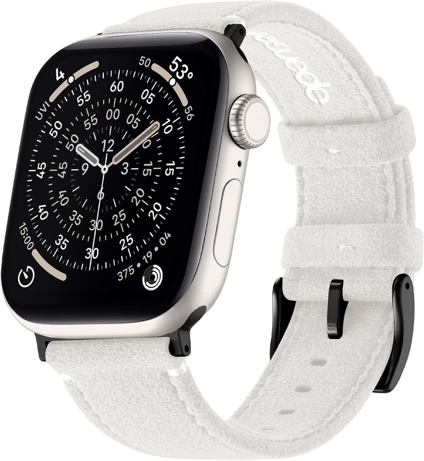 Bandletic Suede Leather Band Compatible with Apple Watch Bands for Women Men 46mm 45mm 44mm 49mm, Soft Breathable Replacement Strap for iWatch series 11 10 9 8 7 6 5 4 3 2 1, SE Ultra 3 2 1, Starlight