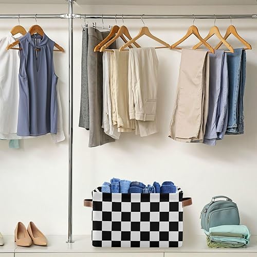 Miniatura 4 de Cesta de almacenamiento a cuadros de tablero de ajedrez, canastas plegables para juguetes, organización con asas, cesta de lavandería para