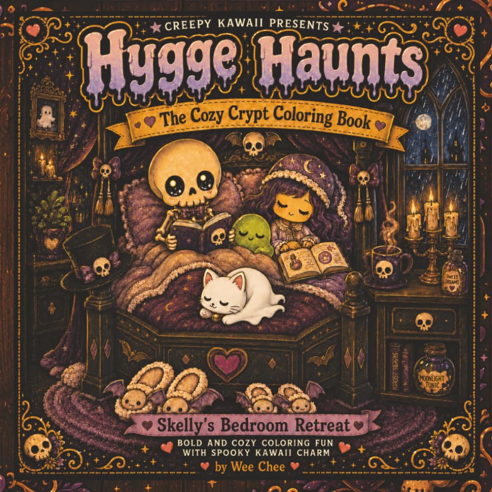 Creepy Kawaii Presents: Hygge Haunts: The Cozy Crypt Coloring Book: Skelly's Bedroom Retreat - Bold and Cozy Coloring Fun with Spooky Kawaii Charm