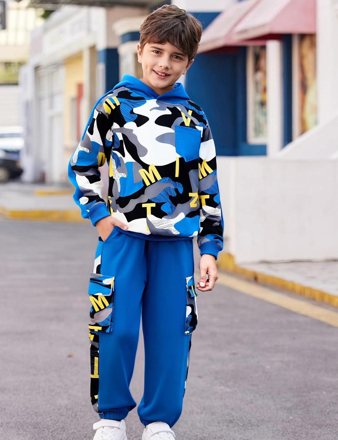 Boys Clothes Camouflage Patchwork Long-Sleeved Hooded Sportswear, Camouflage Sports Pants,Boys Outfits - Image 5