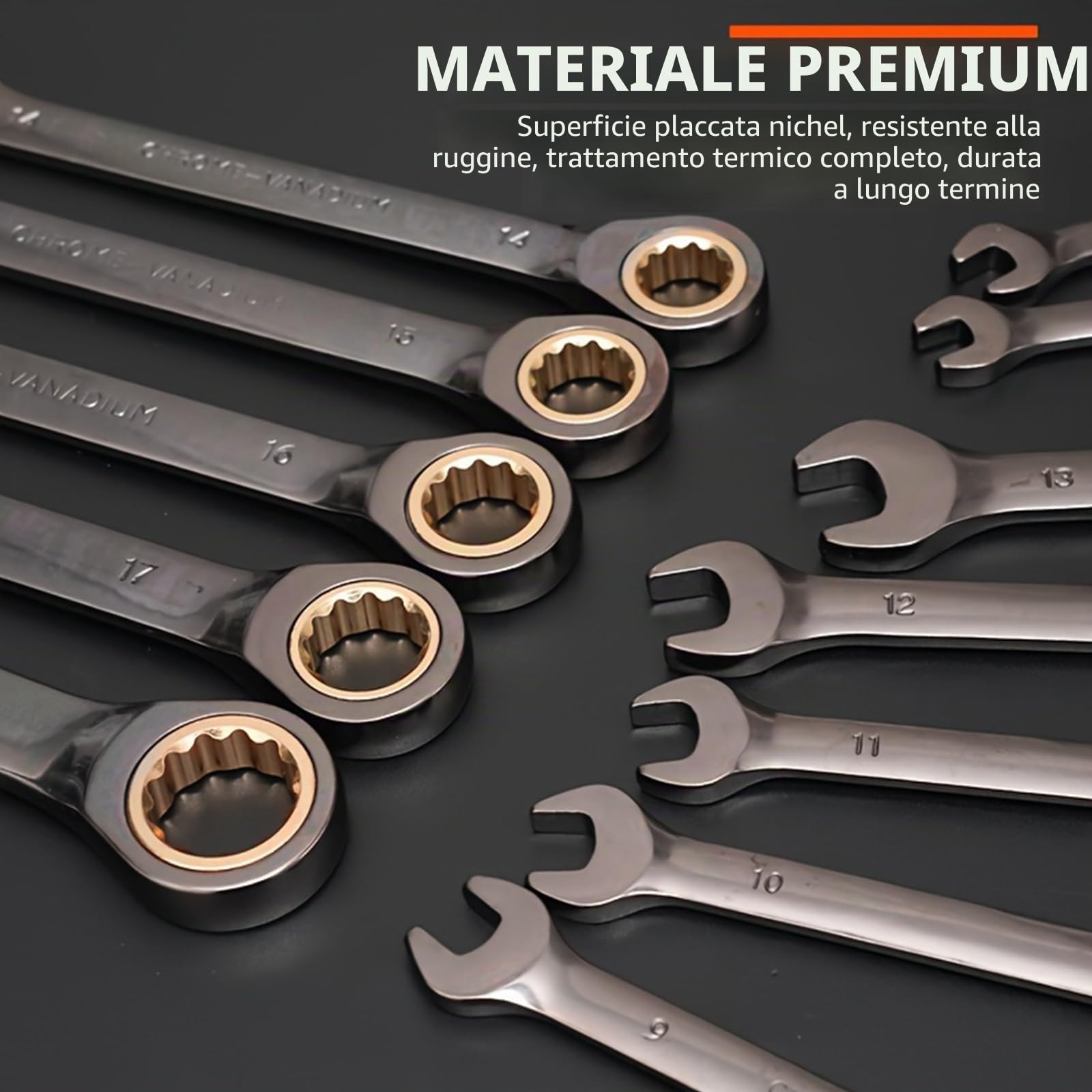 Set di 12 chiavi a cricchetto con 72 denti, 8-19mm, chiavi a cricchetto metriche con testa fissa, set di chiavi a cricchetto in acciaio Cr-V, strumento professionale per auto e casa