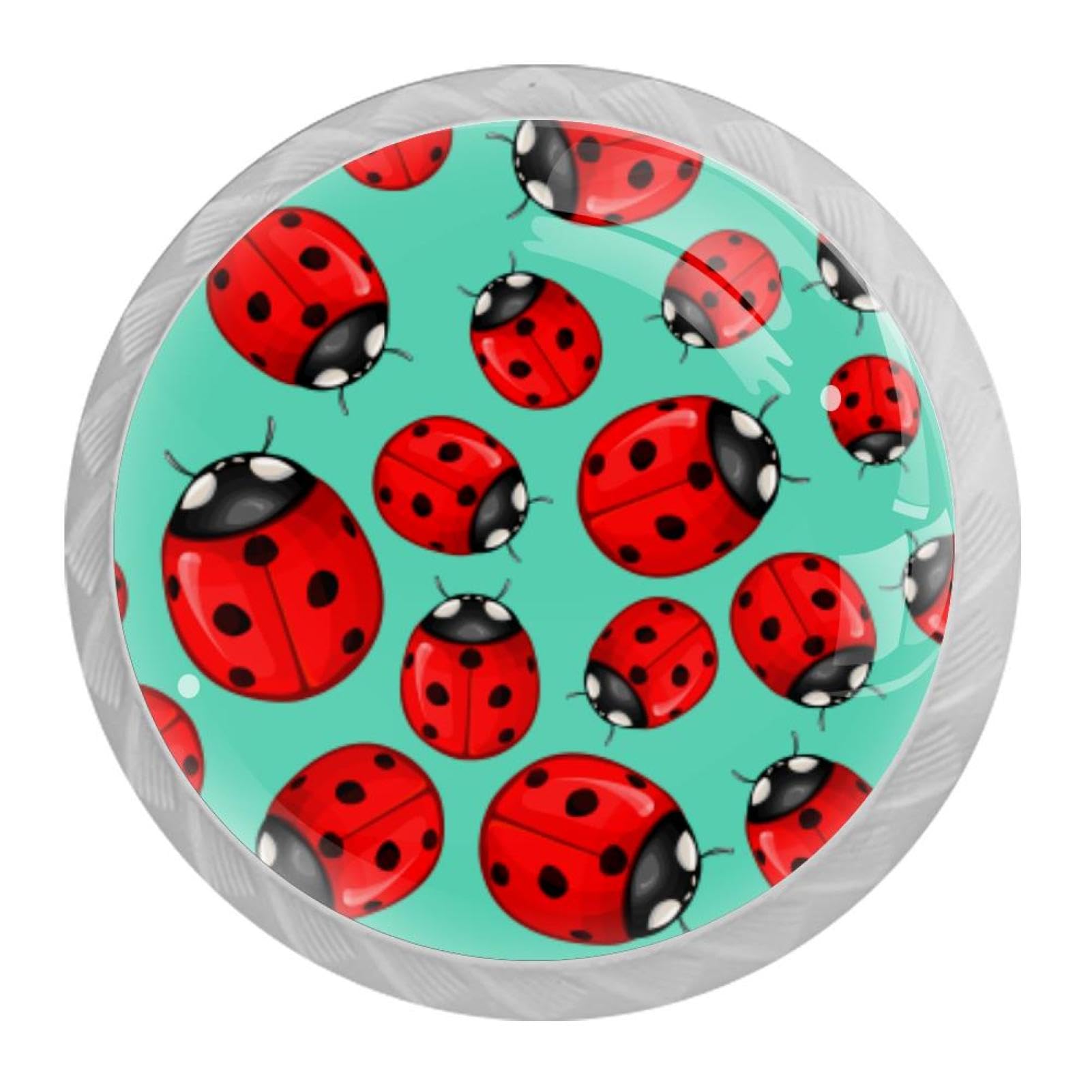 Tqmspg Multi13 4 Pieces Drawer Pulls Ladybug And Ladybird Patterns Door Knobs Dresser Handles For Kitchen Wardrobe Cupboard Hardware Furniture