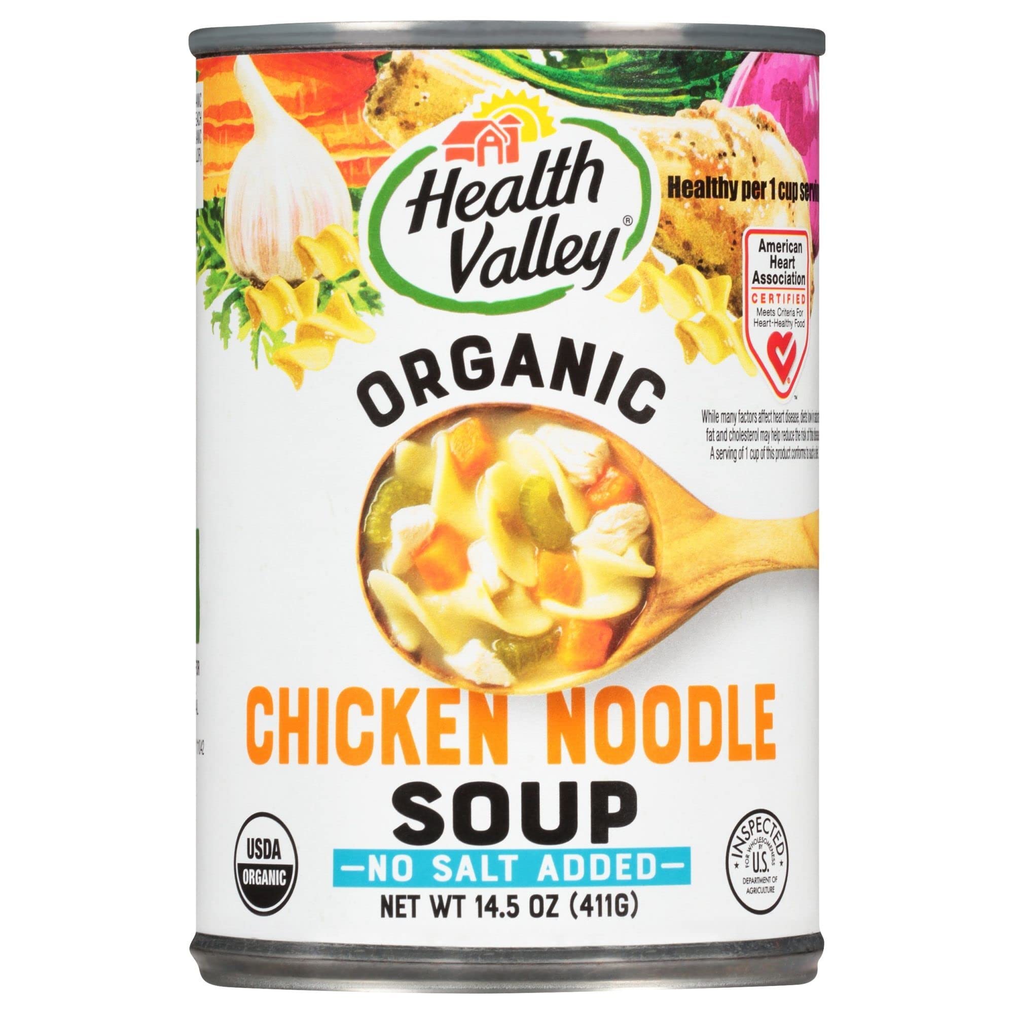 Health Valley Organic Chicken Noodle Soup, No Salt Added, 14.5 Ounce Cans