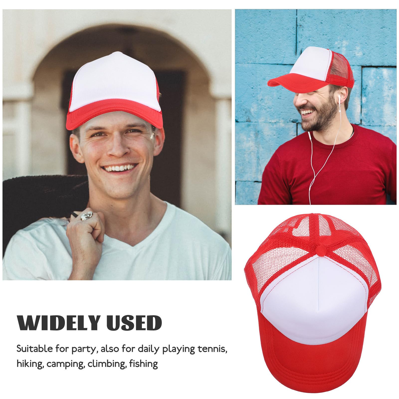 Casquettes de Baseball en Polyester Lot de 10 en Maille Rouge pour Sublimation, Confortables Pêche ou l'escalade