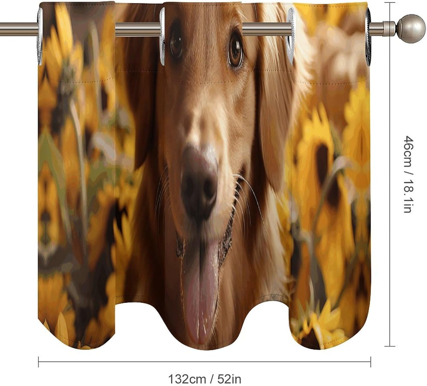 Golden Retriever Sunflower Valance for Windows, 2 Pack Kitchen Curtains Modern Home Decor, Soft Blackout Window Curtains for Living Room & Bedroom, 18 X 52 Inch