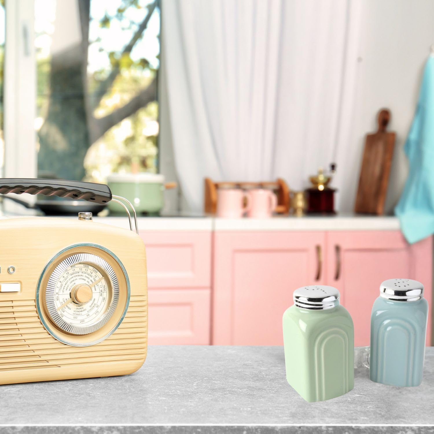 50s Retro Stoneware Salt and Pepper Shakers Set