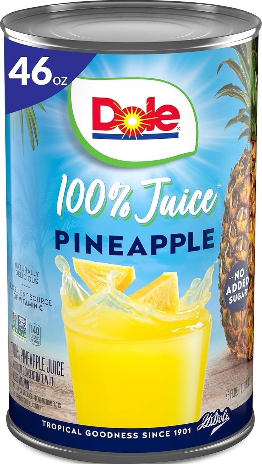 100% Pineapple Juice, No Added Sugar, Excellent Source of Vitamin C, 100% Fruit Juice, 46 Fl Oz Can, Packaging May Vary