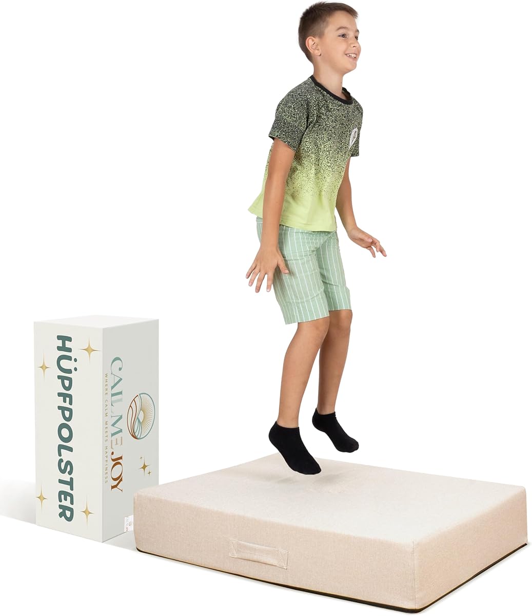 Hüpfpolster für Kinder – Sichere Hüpfmatratze & Oeko-TEX zertifiziertes Hüpfkissen | Made in EU, waschbar & Anti-Rutsch | Freude für Kinder & Entspannung für Eltern - 100x75x18 cm (Cream)