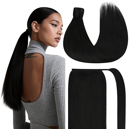 VeSunny - Extensiones de cabello humano remy lacio de 14 a 24 pulgadas, con clip para cola de caballo, juego de extensiones de cabello humano de