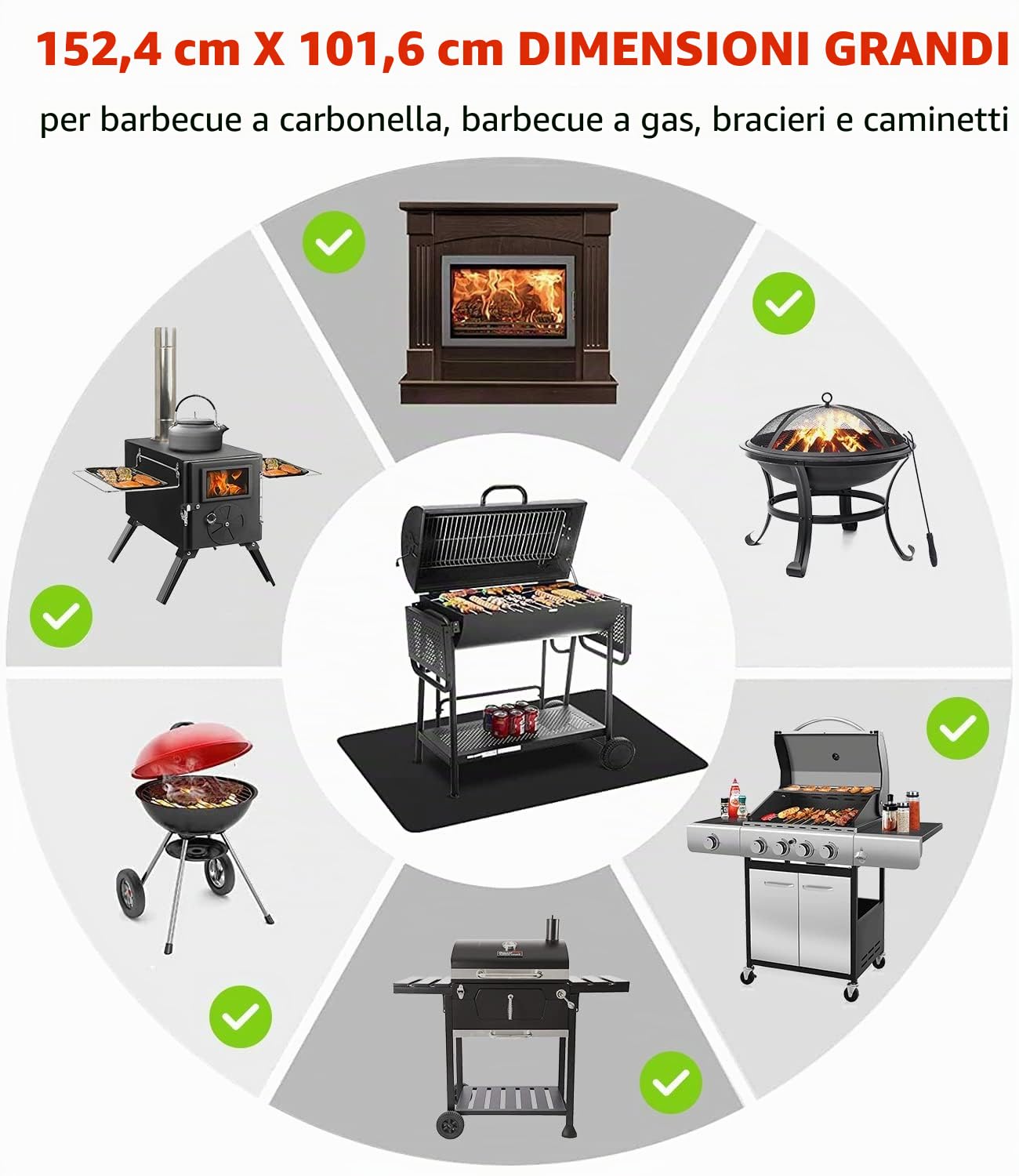 Tappetino Antincendio BBQ 152 x 101 cm Resistente al Calore | getalong · resistente fino a 800 °F · repellente olio & acqua · riutilizzabile · 152 x 101 cm