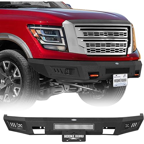 Hooke Road Titan Front Bumper for 2017-2024 Nissan Titan 2nd Gen Pickup (Exclude XD Version), Full Width Offroad Bumper with LED Lights, License Plate Mount, Sensor Holes